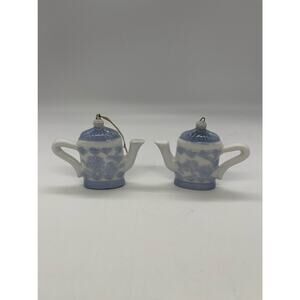 Set of 2 Blue and White Teapot Ornaments